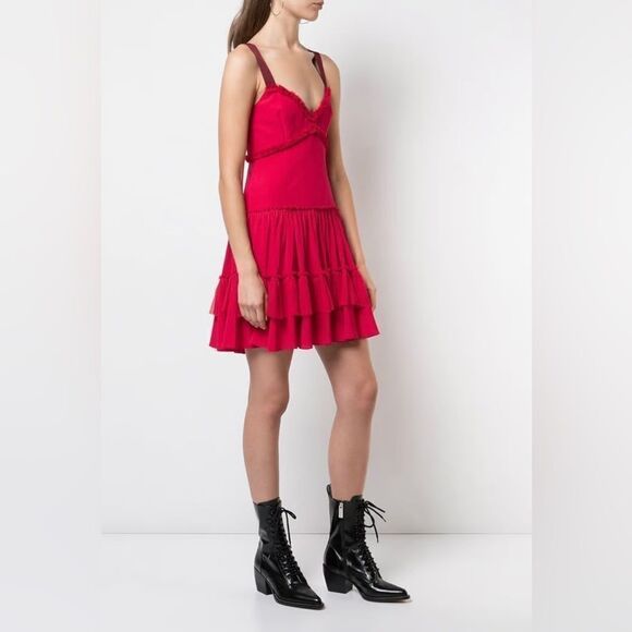 Cinq A Sept Livia Tiered Cherry Red Dress - Picture 2 of 15